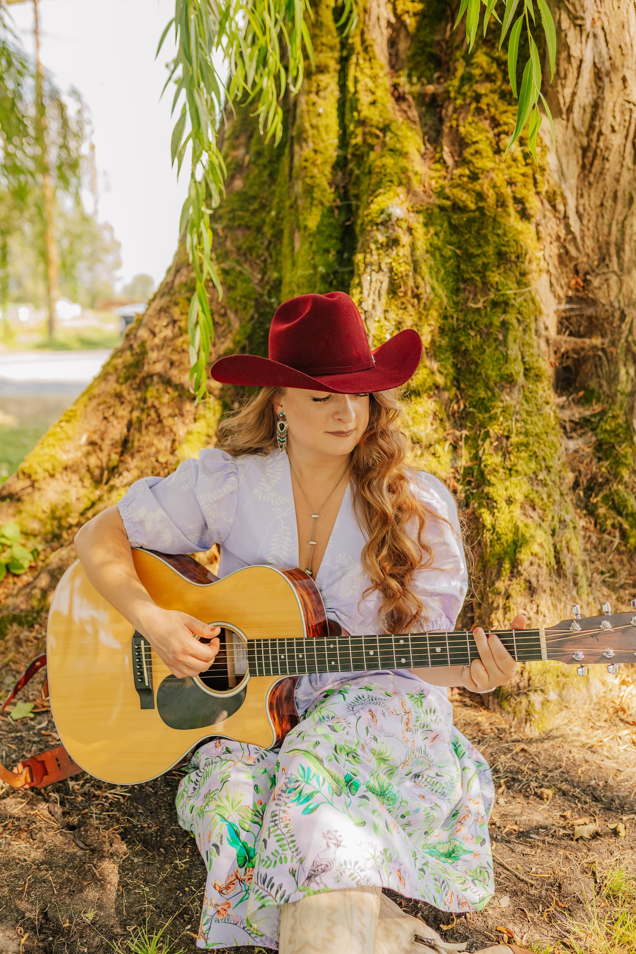 Kitty Mae under willow tree